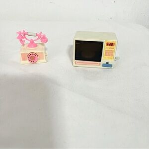 Vtg 1980’s Barbie Rotary Phone Wind Up Works & Barbie Wind-up Microwave Toy